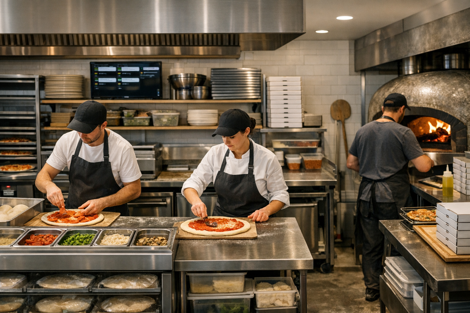 Modern pizza restaurant kitchen