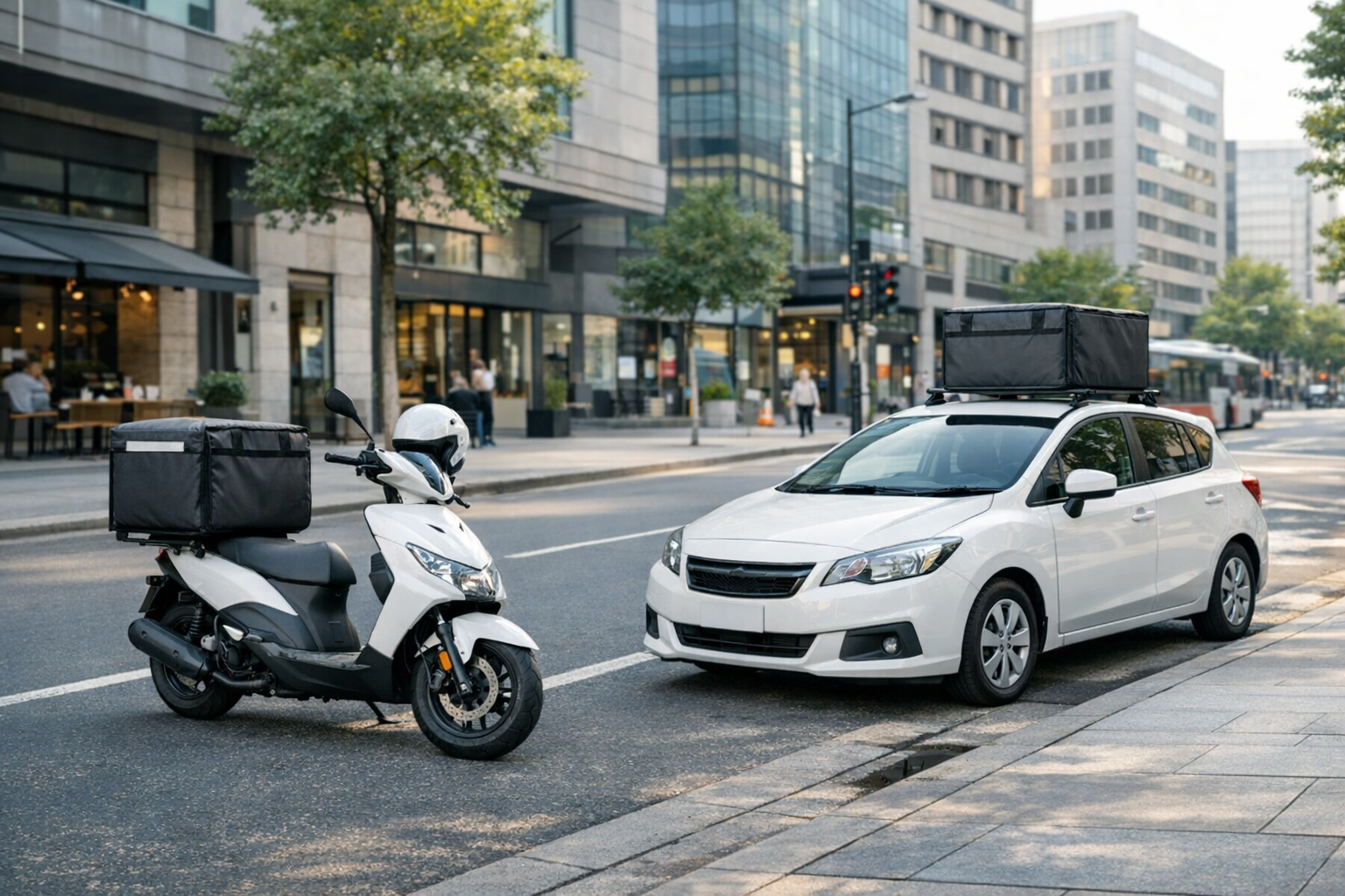 Delivery vehicles on city street