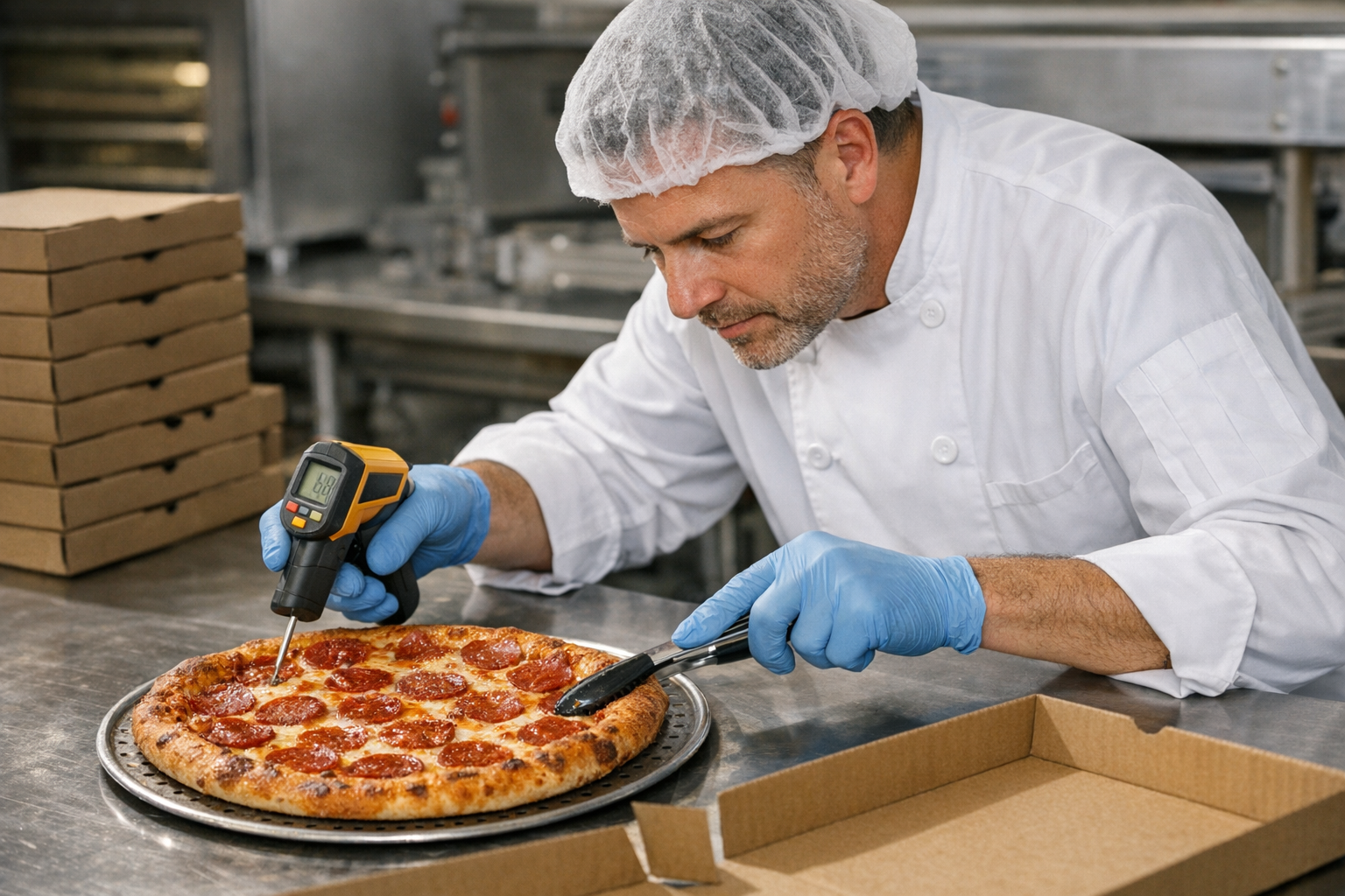 Quality control inspection of pizza